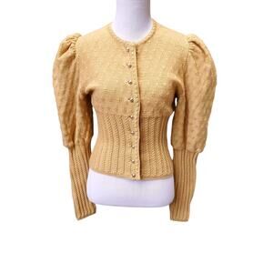 Giesswein Tirol Tan Wool Puff Sleeve Cardigan Sweater Jacket Cropped Austria 40